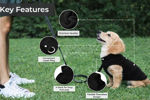Vista 3 de JACKO & CO - Chaleco de forro polar para perro con anillo de correa - Suéter suave, cálido y ligero para perros pequeños y medianos, cachorros