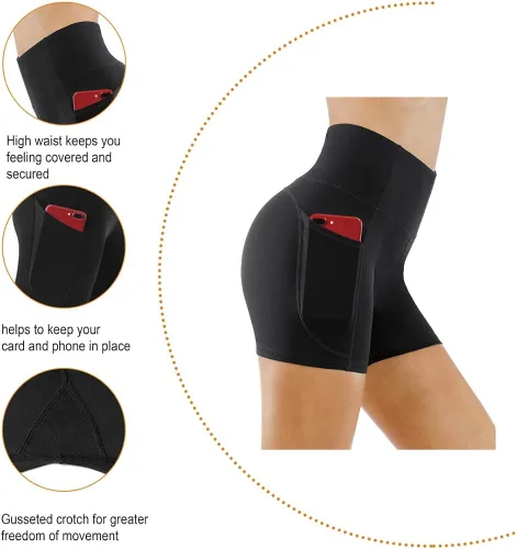 Vista 6 de The Gym People - Pantalones cortos de yoga para mujer, con cintura alta, control de abdomen y bolsillos profundos, para gimnasia, entrenamiento