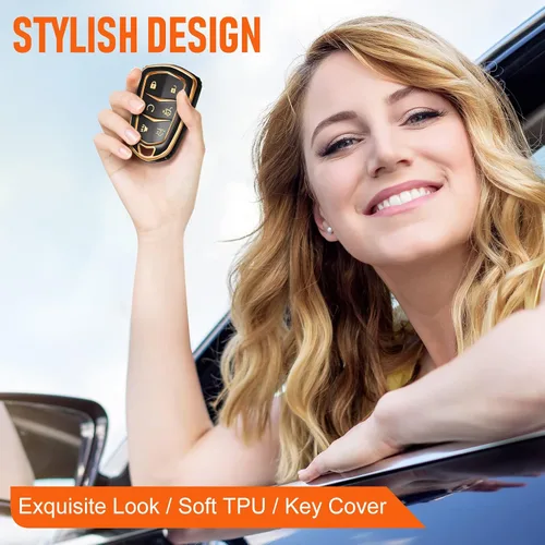 Vista 8 de Funda de llavero Accesorios para Cadillac para Cadi Escalade ESV 6 botones, funda de TPU (negro)