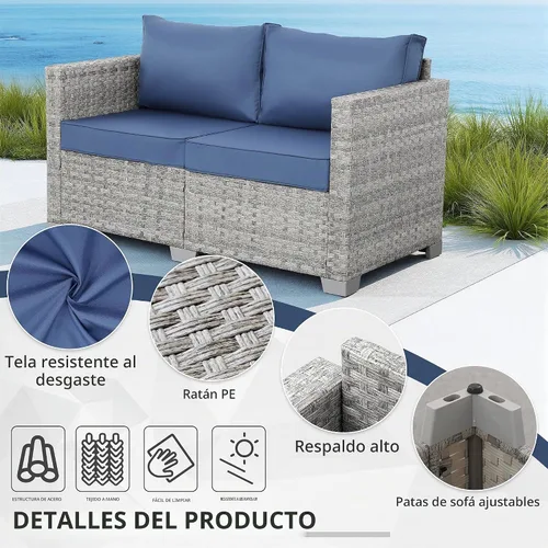 Vista 6 de WAROOM Sofá de mimbre para patio al aire libre, sofá pequeño de mimbre de 2 plazas, muebles de balcón, asiento profundo, asiento de porche, cojín