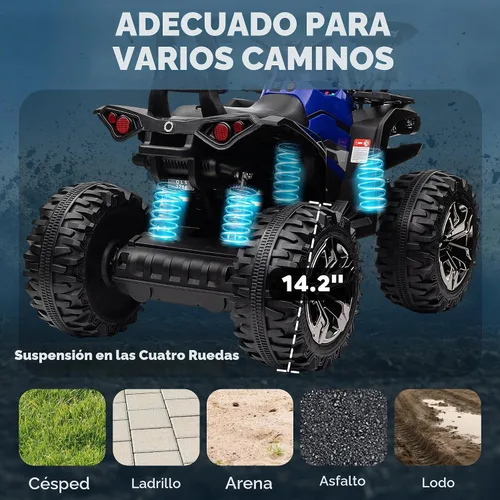 Vista 4 de Aosom 12V 10AH Ride on ATV with Dual Motors, 5 MPH Max Speed, Blue