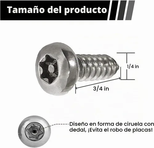 Vista 2 de Juego de 4 tornillos antirrobo para placa de matrícula, pernos SS inoxidables, cabeza Torx universal, de seguridad, resistente a manipulaciones