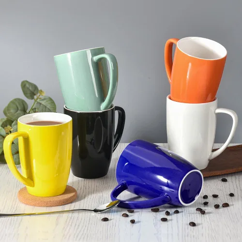 Vista 7 de homEdge Juego de tazas de porcelana, taza de 16 onzas para té, latte, moca, chocolate caliente, juego de 6, colores surtidos