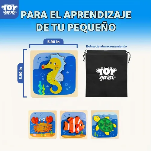 Vista 6 de TOY Life Rompecabezas de madera para niños pequeños de 2 a 4 años, rompecabezas de animales marinos para niños pequeños de 1 a 3, rompecabezas