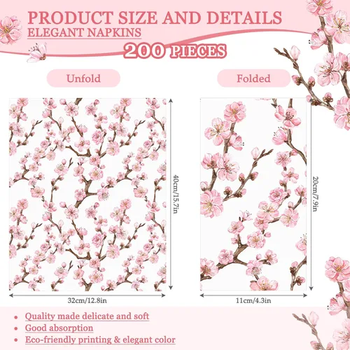 Vista 4 de Estune 200 servilletas de 2 capas desechables de papel con flores de papel para cena, servilletas de mano para baño, tocador, boda, vacaciones