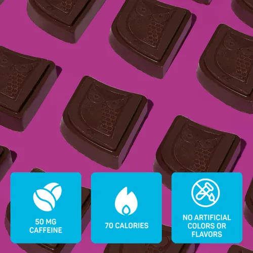 Vista 5 de AWAKE - Bocaditos de chocolate con cafeína - Chocolate oscuro, 50 bocaditos - 50mg de cafeína - Bocaditos energéticos envueltos individualmente