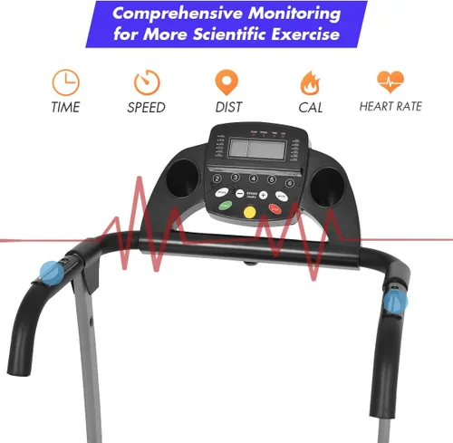 Vista 2 de GYMAX Cinta de correr plegable, cinta de correr portátil con 12 programas preestablecidos, monitor LCD, ruedas integradas y sensor de pulso, máquina