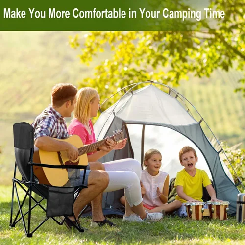 Vista 6 de Sillas Plegables de Camping Colapsables Silla de Césped de Alta Resistencia con Bolsa para Refrescos, Bolsillo de Almacenamiento, Silla de Brazos