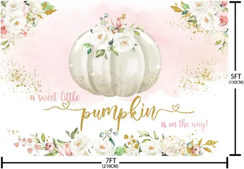 Vista 5 de Sendy Telón de fondo de calabaza de otoño de 7 x 5 pies para niña, una dulce calabaza está en camino, fondo de fotografía de baby shower, rubor rosa