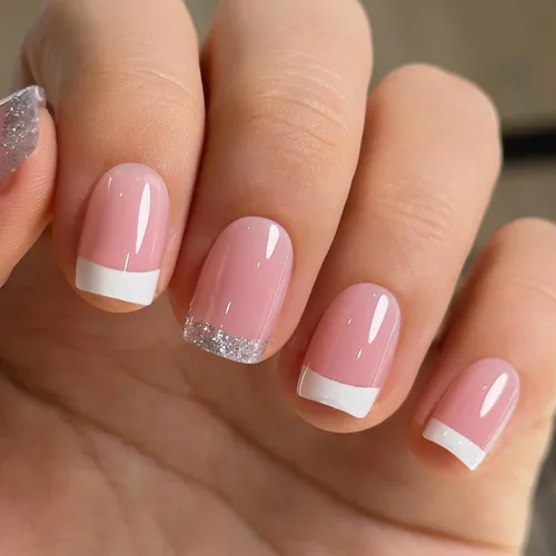 Vista 55 de CurvLife - Uñas postizas cuadradas cortas a presión, color blanco brillante Cuadrado Gradiente Blanco