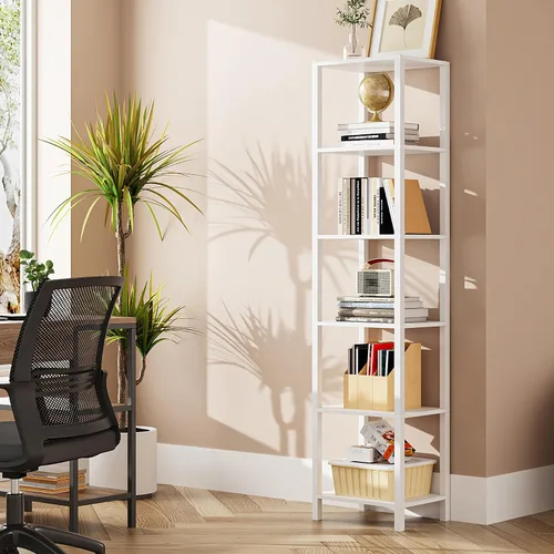 Vista 15 de TUTOTAK Estantería para libros de 4 niveles, estantería estrecha para espacios pequeños, estantería apilable de bricolaje, para sala de estar Negro
