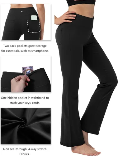 Vista 5 de BUBBLELIME - Pantalones deportivos de yoga para mujer con control de abdomen y 3 estilos básicos, piernas rectas más anchas en los tobillos