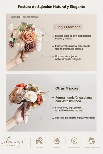 Vista 7 de Ling's moment 6 ramos de dama de honor, color azul polvoriento crema de 7 pulgadas para boda Bl-Dusty Azul y Crema
