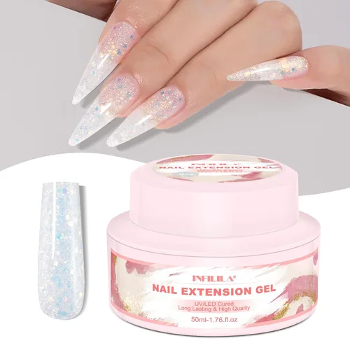 Vista 9 de NXJ INFILILA Gel de uñas de polietileno con purpurina, colores azul bebé, extensión de gel de poliéster para mejorar las uñas, engrosamiento