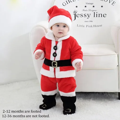 Vista 4 de QIAONIUNIU Disfraz de Papá Noel para bebé, traje de Navidad para niños pequeños