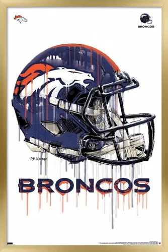 Vista 18 de NFL Denver Broncos - Póster de pared con casco de goteo 20, 22.4 pulgadas de largo x 14.7 pulgadas, versión enmarcada de madera de granero