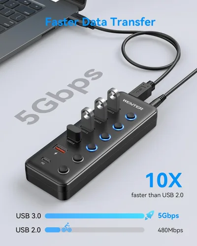 Vista 4 de Wenter Hub USB 3.0 alimentado, divisor de concentrador USB de 6 puertos