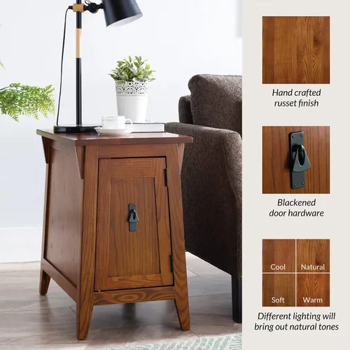 Vista 15 de Leick Home Laurent 10537 - Mesa auxiliar con lámpara, madera maciza, con cajón y estante, cereza chocolate