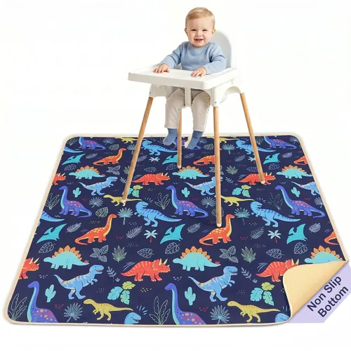 Vista 19 de Basumee Tapete de salpicaduras para silla de bebé, impermeable, tapete de juego para debajo de la silla alta, tapete para atrapar alimentos