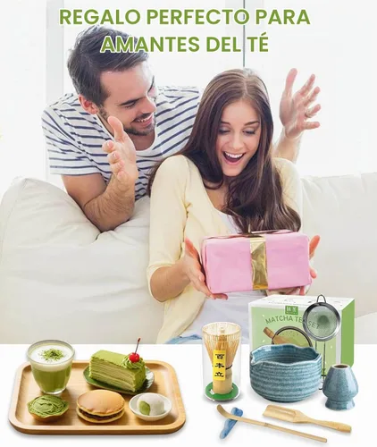 Vista 7 de JBER Juego de matcha con cuenco de cerámica de 17 onzas, batidor de bambú retro azul