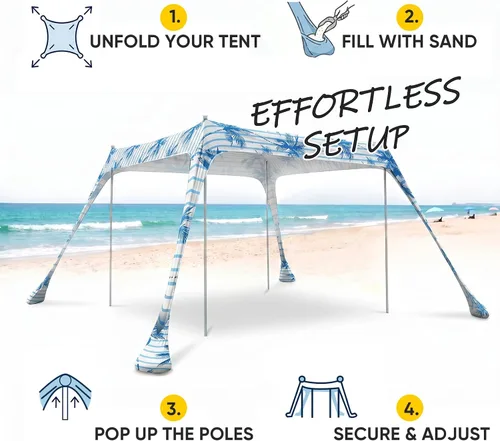 Vista 14 de Sekey Toldo de playa de aluminio con protección solar UPF 50+ - Toldo de playa portátil de 10 x 10 pies con cuerda resistente al viento y postes