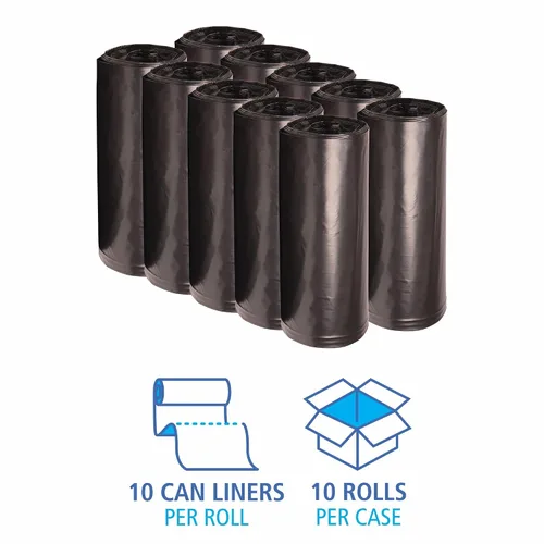 Vista 5 de Boardwalk Revestimientos para latas de polietileno reciclado de baja densidad, bolsas de basura de 60 galones, 1.8 mil, 38" x 58", negro, 10