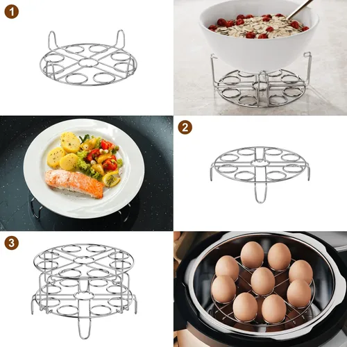 Vista 5 de GSlife Estante de vapor para huevos, salvamanteles de acero inoxidable para olla a presión de 8 cuartos de galón, cocina 18 huevos, inserto apilable