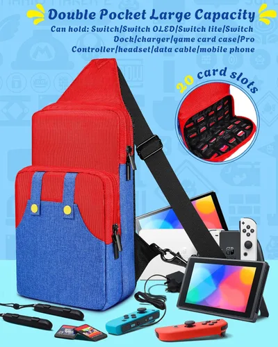 Vista 4 de Lotadilo Travel Bag for Nintendo SwitchLite OLED for Over 6 Years Old Switch Backpack Carrying Crossbody Shoulder Gaming Bag Large Capacity Portable