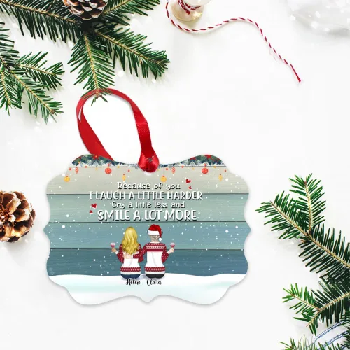 Vista 3 de Gossby Adorno personalizado para mejor amiga, regalo de Navidad personalizado con diseño, nombre, regalo de Navidad para mujeres, hermana del alma