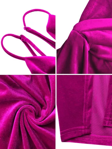Vista 6 de Missufe Vestido cruzado de terciopelo sin mangas con tirantes delgados, cuello en V, para fiesta, cóctel, fruncido, con abertura, para mujer