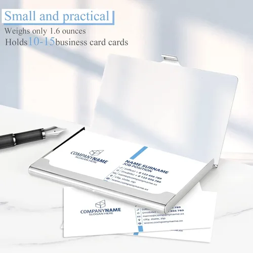 Vista 3 de Paquete de 2 soportes para tarjetas de visita, estuche para tarjetas de visita de color para hombres y mujeres, organizador ultradelgado de metal