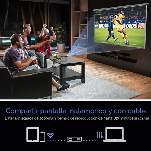 Vista 6 de AKASO Mini proyector, proyector portátil DLP de tamaño de bolsillo, proyector de galletas de 1080P, compatible con HDMI WiFi, batería recargable