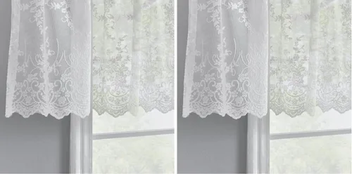 Vista 11 de Kotile - Cenefa de encaje beige para ventanas de estilo rústico campestre con diseño floral de vid, fondo ondulado, cenefa transparente de encaje
