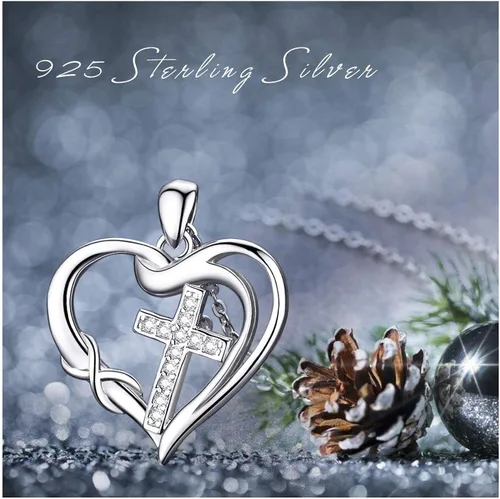 Vista 7 de CUOKA MIRACLE Collar de cruz con dije de corazón infinito, collar de plata de ley 925 con cadena delicada, joyería de 18 pulgadas, regalo de Navidad