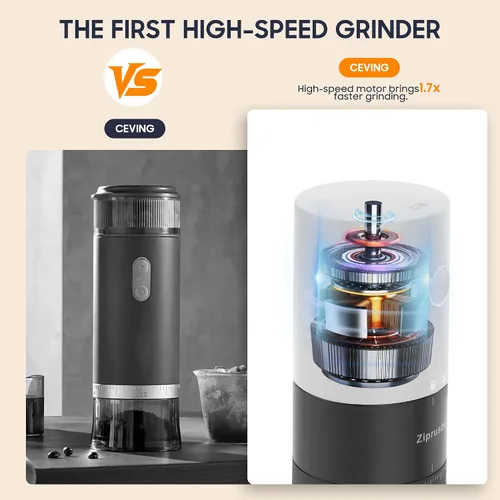 Vista 2 de First Grind - Molinillo de café recargable mientras se carga, molienda 1.7 veces más rápida con molinillo de café eléctrico portátil con 38 ajustes