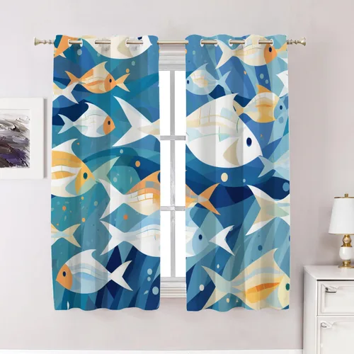 Vista 43 de Cortinas geométricas de cocina para ventanas, color negro, blanco, turquesa, cenefas opacas de poliéster multicapa para cocina, paquete de 2