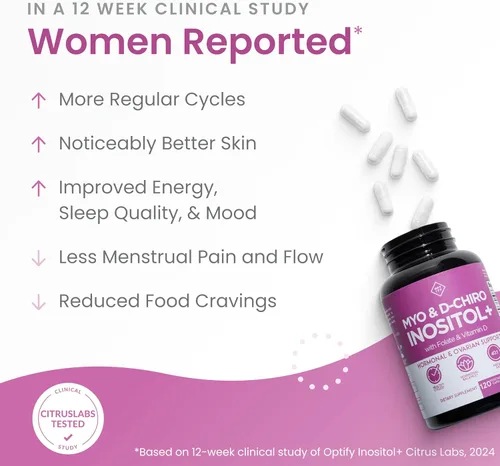 Vista 3 de Optify Suplemento de mio-inositol y D-Chiro inositol para mujeres - Proporción 40:1 más folato y vitamina D - Apoya el equilibrio hormonal