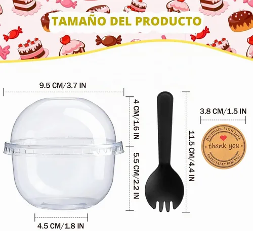 Vista 4 de Cunhill Paquete de 50 tazas de postre con tapas de cúpula, vasos de plástico desechables con tapas transparentes para mascotas (sin agujero)