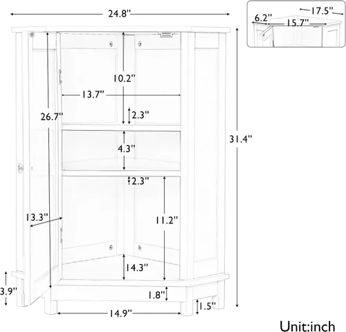 Vista 2 de Armario de almacenamiento de esquina para el hogar, gabinete de piso triangular para baño, gabinete de esquina independiente de madera con puerta