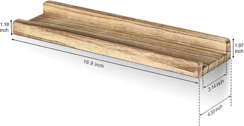 Vista 3 de Emfogo Estantes flotantes para pared, estantes de pared de madera de 16.9 pulgadas con repisa, estante flotante para fotos, juego de 3 para sala