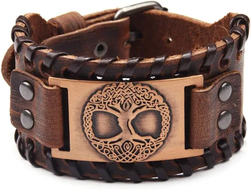 Vista 13 de GelConnie - Pulsera de piel con amuleto vikingo y talismán escandinavo celta pagano