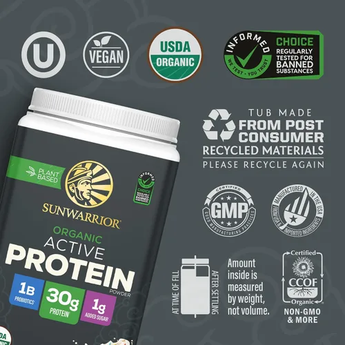 Vista 3 de Sunwarrior - Proteína en polvo a base de plantas orgánica Proteína vegana orgánica en polvo con aminoácidos BCAA más minerales de recuperación
