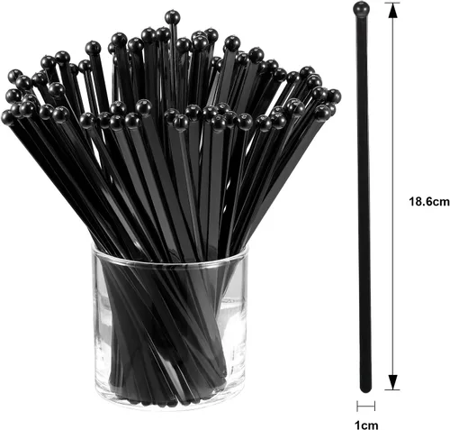 Vista 2 de 100 piezas de varillas de plástico desechables de parte superior redonda con cristal (negro)