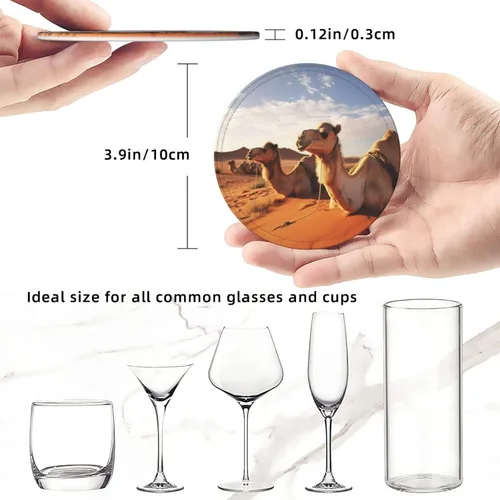 Vista 8 de Camels Rest Desert Printing Coasters for Drinks Set of 6 Leather Drink Coasters Round Cup Mat Pad Durable and Non Slip Leather Coaster for Home