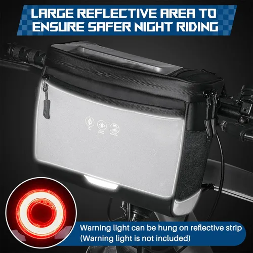 Vista 3 de WOTOW Bolsa para Manillar Delantero de Bicicleta - Bolsas de Canasta para Manillar de Bicicleta Grande Reflectante Impermeable Alforja