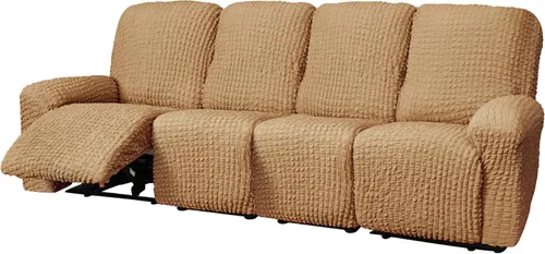 Vista 7 de vctops 4 fundas para sillas reclinables con textura de sirsaca a cuadros, suaves y elásticas, protector de muebles antideslizante con parte inferior