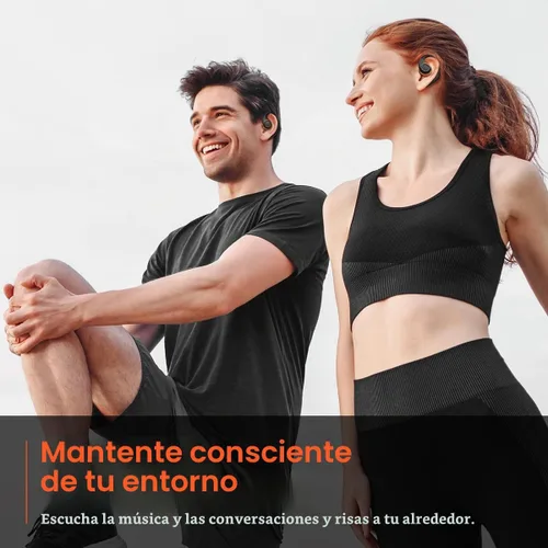 Vista 6 de Auriculares abiertos inalámbricos Bluetooth 5.3 conducción de aire en los oídos, IPX5 impermeables para deportes, micrófonos de llamada clara Negro