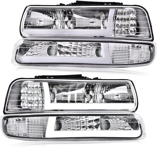 Vista 15 de G-PLUS Conjunto de faros, compatible con Chevy Silverado 1999 2000 2001 2002/Se ajusta a Suburban Tahoe 2000-2006 Faros delanteros de parachoques