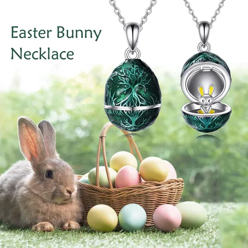 Vista 4 de AXELUNA Fox Necklace Sterling Silver Easter Egg Necklace Fox Pendant Animal Jewelry Gifts for Women Girls Birthday Graduation Gift