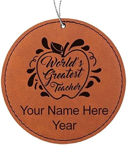 Vista 8 de LaserGram Personalized Christmas Ornament, World's Greatest Teacher, Faux Leather, Custom Laser Engraved Gift Idea (Round Shape, Black with Gold)